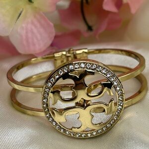 Tory Burch Gold-tone Signature Double-T Logo Embellished Bangle Bracelcelet